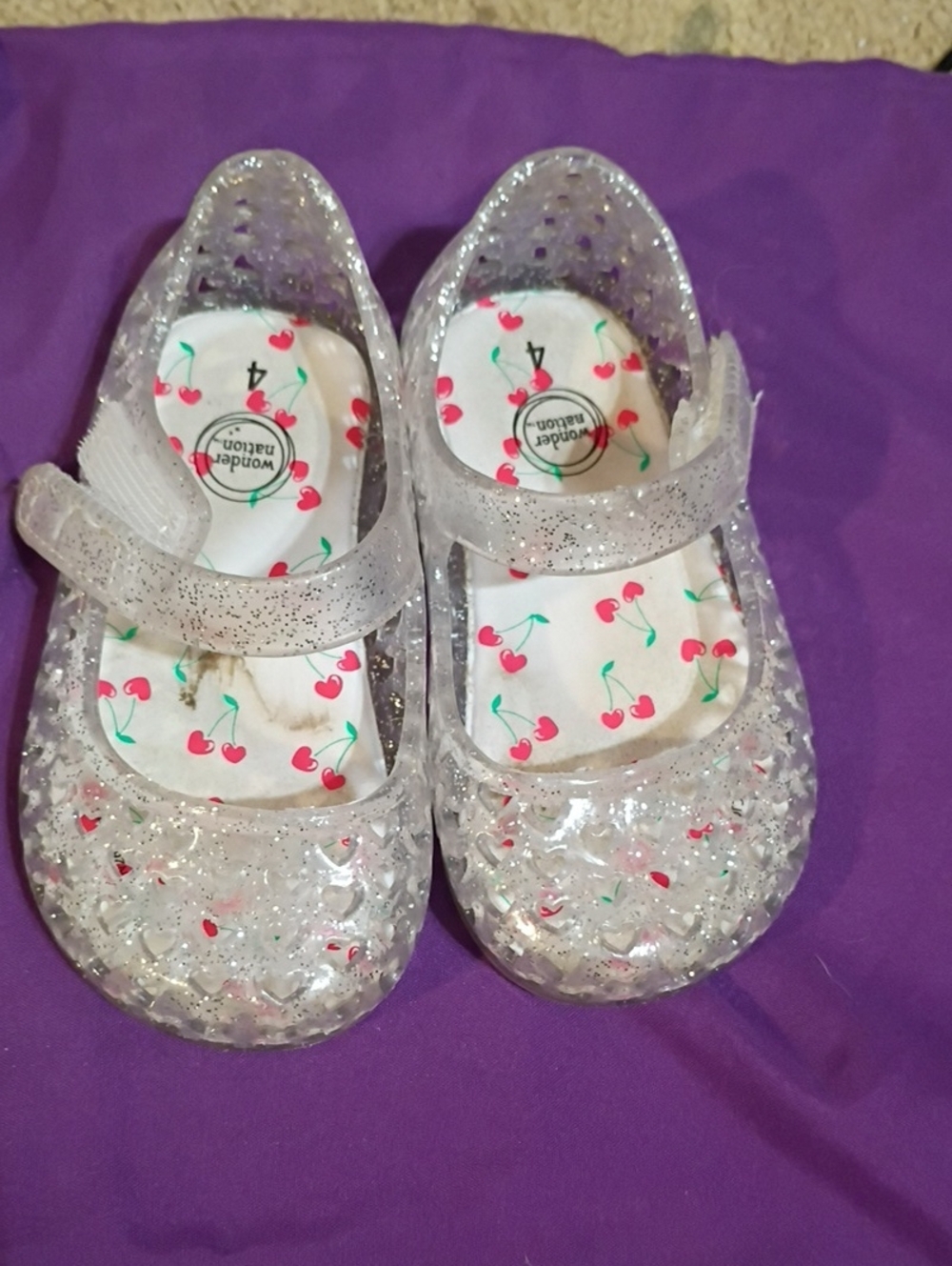 wonder nation Clear Glitter Jelly Mary Jane Sandals with Cherry Insole